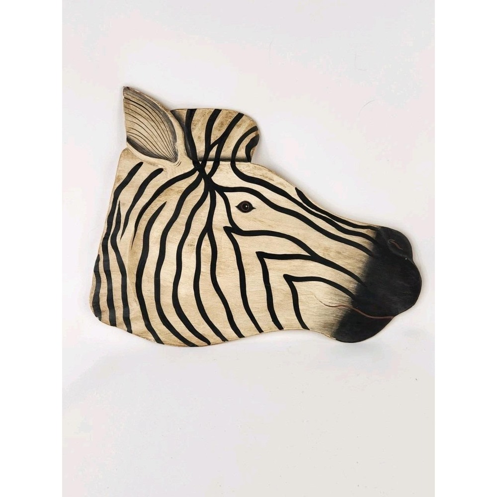 XL Zebra Serving Tray Wall Hanging Art Piece Handpainted Safari Africa Zoo Vtg